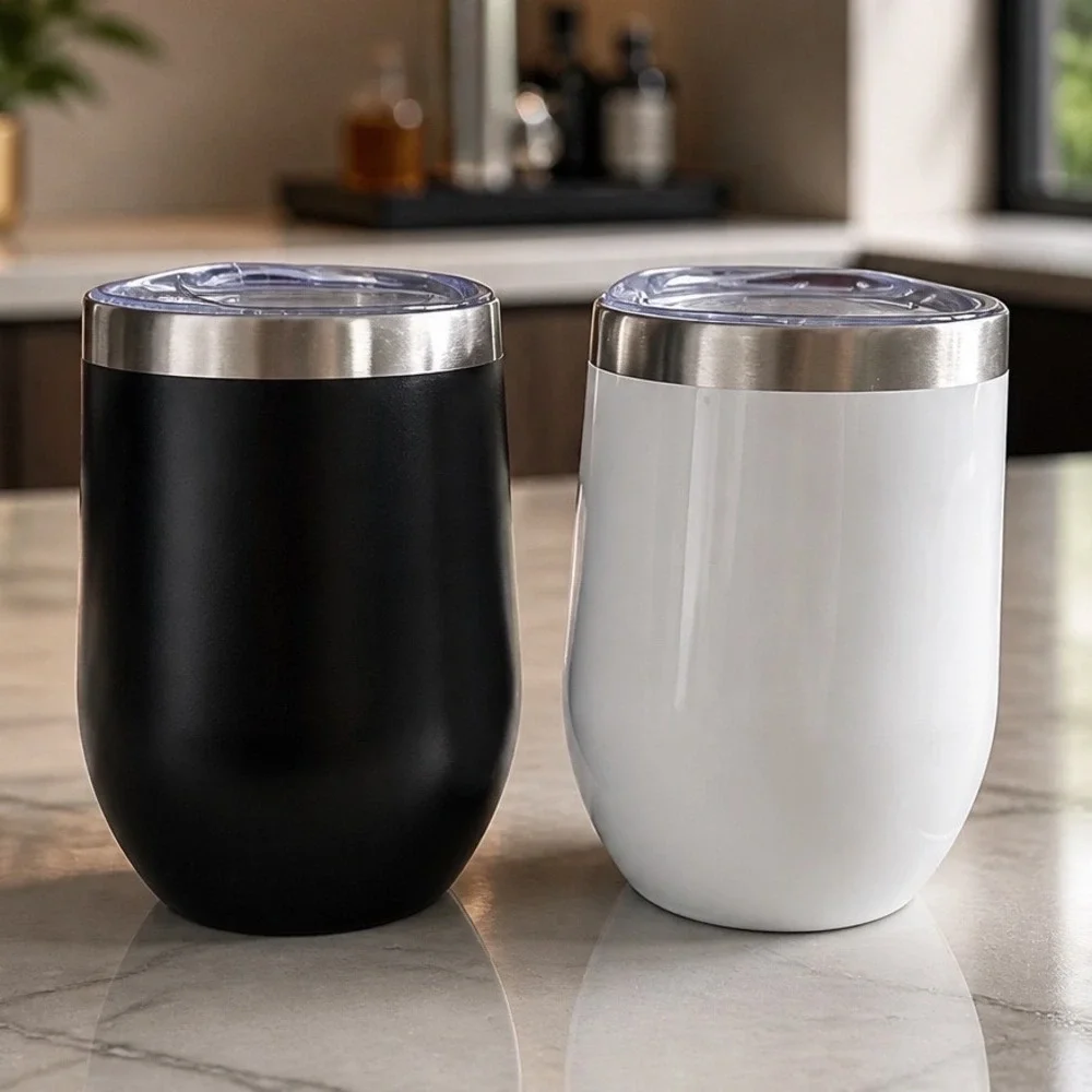 Funny Couples Wine Tumbler Set Black White 12oz With Lids His‎ Beard Her Butt